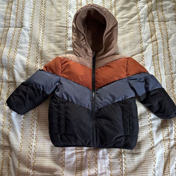 SwissTech Toddler Unisex Hooded Puffer Jacket Multicolor Stripe Size 2T - Picture 1 of 7